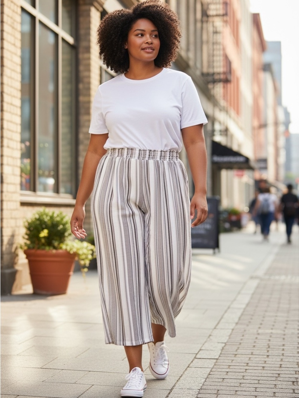 AGB Woman Striped Palazzo Wrap Split Wide Leg Pants Size 2X Flowy Beach Boho